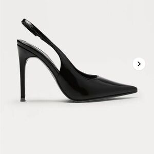 Fashion Nova Black Patent Slingback Pointed Pump